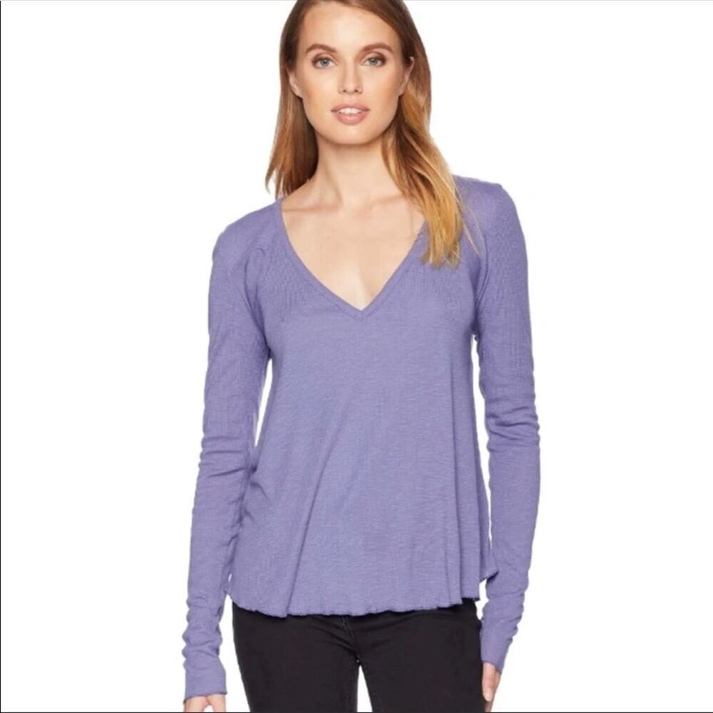 Free People Rock the Boat V neck Top in Purple